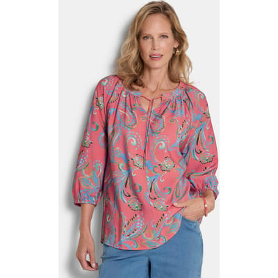 Paisleyblouse van zachte viscose - koraalrood / gedess. - Gr. 19 van Goldner Fashion
