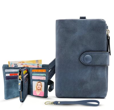 Luxamore® Dames Portemonnee Koningsblauw – Ritsportemonnee RFID Beschermd – Compact Dames Portemonnee Kunstleer – 15 Pasjesvakken – Creditcardhouder – Cadeau voor Vrouwen