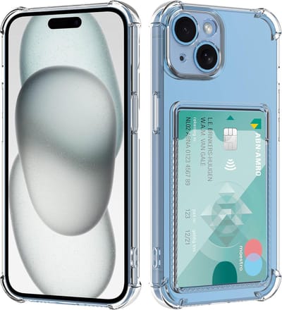 Hoesje Geschikt voor iPhone 15 Hoesje Met Pashouder Siliconen Shockproof Case - Arara Backcover- Transparant