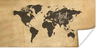 Poster 150x75 cm - Wereldkaart - Papyrus - Quote - Posters - Kamer decoratie - Wanddecoratie woonkamer - Muurdecoratie slaapkamer