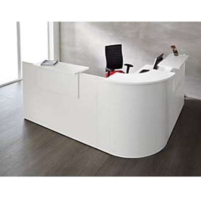 Receptiebalie Come-In - rechtebalie en 90°-hoekelement - met 3 houten bladen - B 1600 mm-  wit, wit enwit