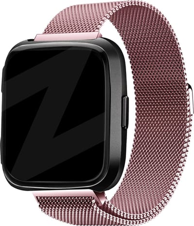 Bandz Milanese loop band geschikt voor Fitbit Versa / Versa 2 - Hoogwaardig gevlochten stalen materiaal smartwatchbandje - Milanees bandje met magneetsluiting - roze gevlochten stalen bandje