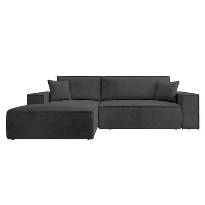 Selsey - Farese - Hoekbank met slaapfunctie - met beddengoedcontainer - L-vormig - Corduroy - Linkerkant - Donkergrijs