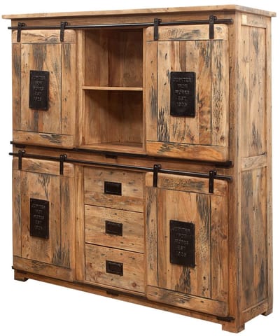 MASSIVMOEBEL24.DE mango highboard blank massief hout 150x45x160 (BxTxH) gelakt gemonteerd RAILWAY volledig massief #125