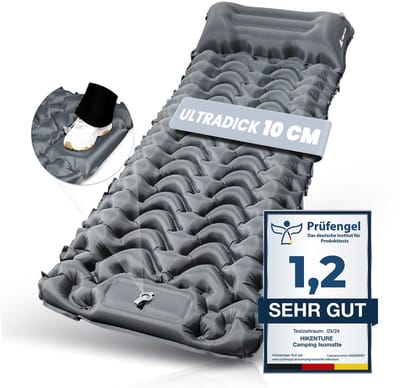 Zelfopblazend Slaapmatras 10 cm - Opblaasbare Campingmat met Voetpomp - Compact Opvouwbaar - Grijs - Voor Kamperen, Wandelen, Trekking & Tent