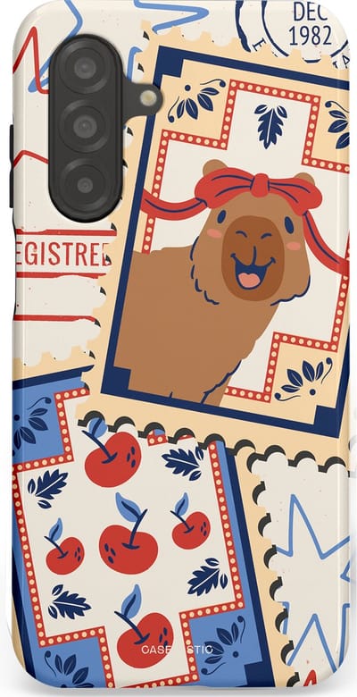 Casetastic hoesje geschikt voor Samsung Galaxy A26 - Dubbellaagse bescherming - Kerst Capibara Post van de Noordpool - Fashion Case - Lichtgrijs Zand Terracotta