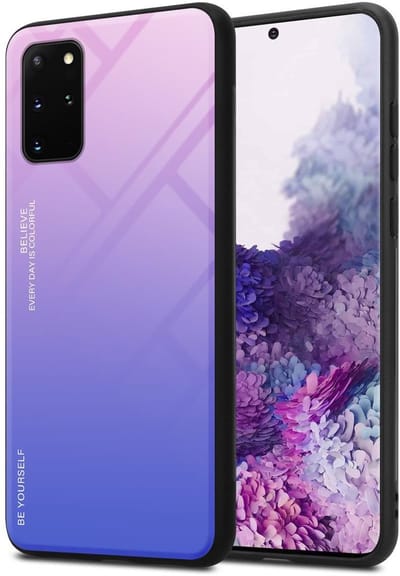 Cadorabo Hoesje geschikt voor Samsung Galaxy S20 PLUS in ROZE - BLAUW - Tweekleurige beschermhoes van TPU-silicone Case Cover en achterzijde van gehard glas