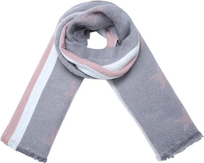 Grijze Sjaal Stripes & Stars - Grijs + Wit + Roze Wintersjaals - Print Sjaals