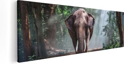 Artaza Canvas Schilderij Olifant - 120x40 cm - Groot - Wanddecoratie Bos - Muurdecoratie Jungle - Schilderijen Op Canvas Dieren