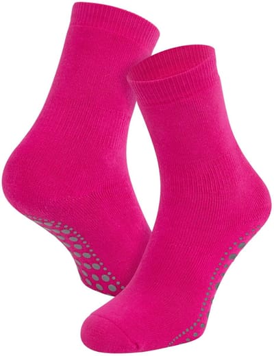 Basset Antislip sokken met ABS noppen 1 paar - Katoenen Grip sokken - Tegen uitglijden - Roze / 19/22