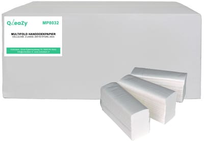 QleaZy Papieren Handdoeken Multifold X Gevouwen - 3000 Handdoekjes - 2 lgs- Cellulose wit