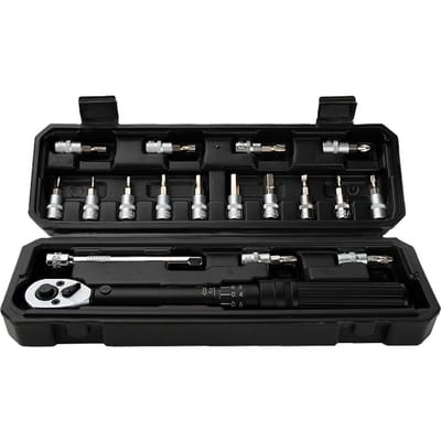 WISRETEC 2-20Nm 1/4 pouces 18 pièces jeu de clés dynamométriques à double câble jeu d'embouts de clé dynamométrique préréglée SHHX-20S black