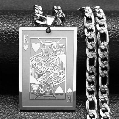 Poker Koning Schoppen Harten K Hanger Ketting voor Mannen Vrouwen Roestvrij Staal Goudkleurig Hip Hop Punk Kettingen Sieraden N7434S05 white