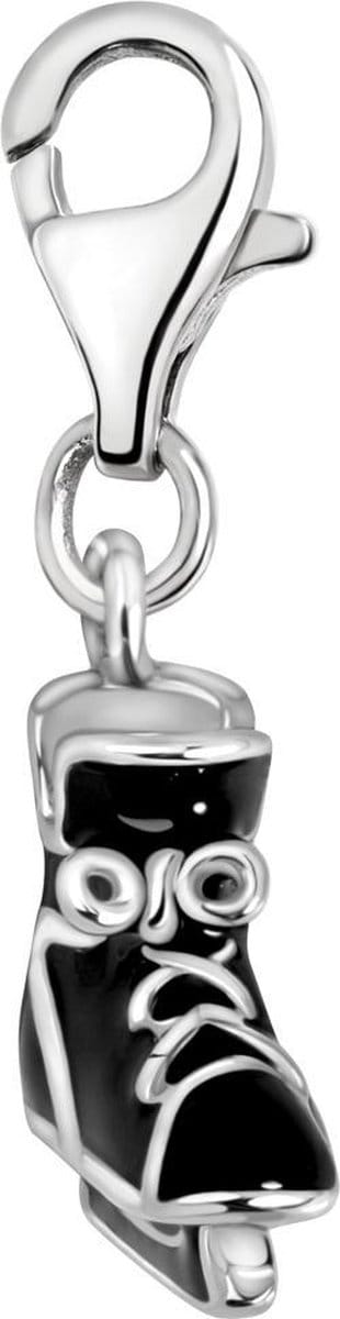 Quiges – Charm – Hanger - 3D Schaats Zwart - Verzilverd - karabijnslot - geschikt - voor - Bedelarmband - QHC195
