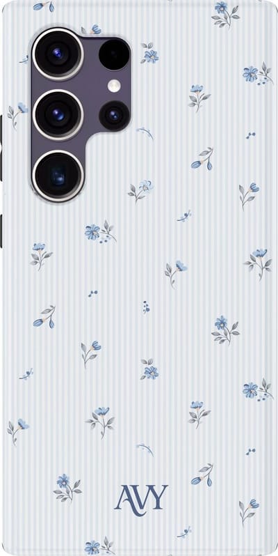 AVY Hoesje geschikt voor Samsung Galaxy S24 Ultra | Sky Blossom | Bloemen | Blauw | Hard Shell Back Cover | Compatibel met MagSafe & Qi2