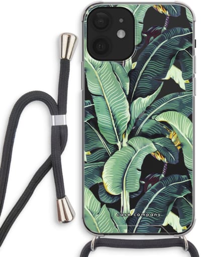 Case Company® - Hoesje met koord geschikt voor iPhone 12 hoesje met Koord - Bananenbladeren - Telefoonhoesje met Zwart Koord - Bescherming aan alle Kanten en Over de Schermrand