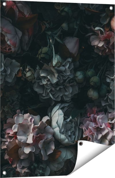 Gards Tuinposter Bloemen in het Donker - Duisternis - 60x80 cm - Tuindoek - Tuindecoratie - Wanddecoratie buiten - Tuinschilderij