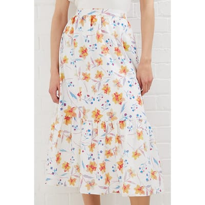 French Connection Camille Drape Tiered Midi Skrt White Maat: 18 | Midi Rokken Outlet | Dames | Wit