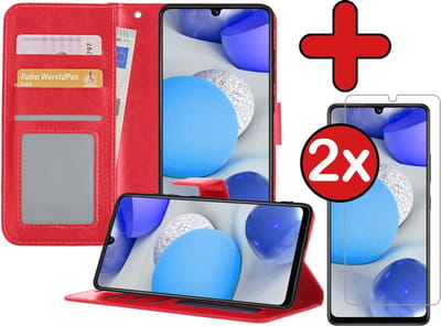 Hoesje - Met 2x Screenprotector - Geschikt voor Samsung Galaxy A42 - Luxe Pasjeshouder - Flip Case - Bookcase Portemonee - Kunstleer Book Case - Flipcase Hoes - Book Cover - Walletcase - Portemonneehoes - Telefoonhoes - Rood