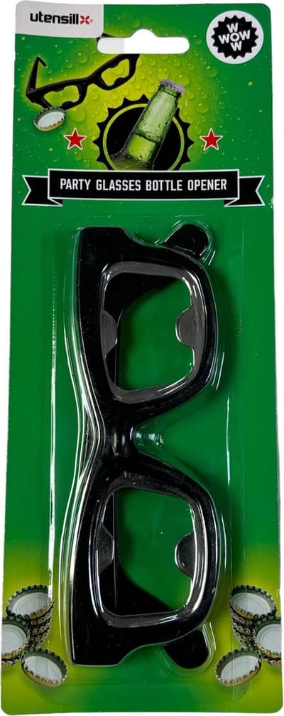 Grappige Party Bril met Flesopener – Bierfles Oplener Verwerkt in Feestbril – Hilarische Gadget voor Bierliefhebbers, BBQ, Carnaval, Festivals en Vrijgezellenfeesten – Zwart