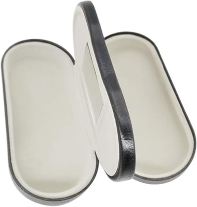 Brillendoos - 2-in-1 brillenkoker - Brillenkoker hard case - Kunstleer - Dubbellaagse koker - Met cosmetische spiegel - Draagbare bescherming - Brillenhoes - 16 x 7,2 x 6,8 cm - Zwart