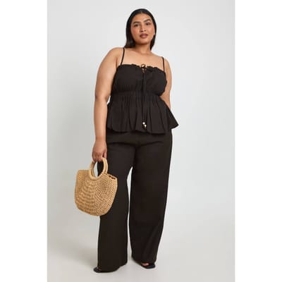 boohoo Dames Plus Broek Met Wijde Pijpen En Gekraalde Strikdetail | Zwart | Maat: 44