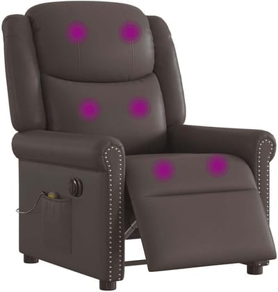Elektrisch verstelbare massagestoel met 6-punts trillingsmassage in glanzend bruin kunstleer