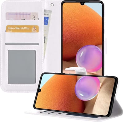 Hoesje - Geschikt voor Samsung Galaxy A32 5G - Luxe Bookcase - Walletcase Hoes - Portemonnee - Cover - Telefoonhoes - Wit