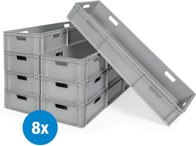 Rubbermagazijn - Stapelbak 120x40x17cm - Set van 8 stuks - Magazijnbakken - Opbergbak - Euroboxen - Kunststof bakken