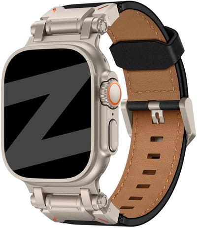Bandz Apple Watch leren bandje Explorer - horlogebandje geschikt voor Apple Watch 4/5/6/7/8/9/10/11/SE/Ultra (2) (44/45/46/49mm) - zwart