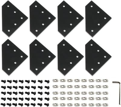 Hoeksteunplaten Set - L-vormige Beugels - Frame Versterking - Aluminium Legering - 8 Stuks - Zwart