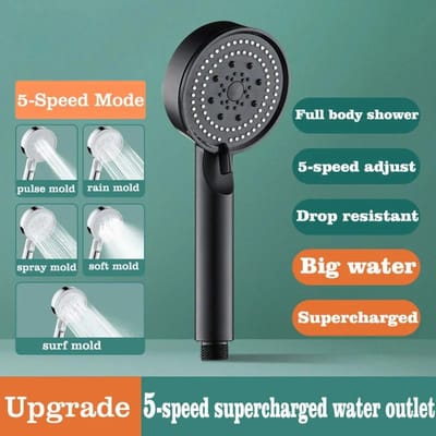Pommeau de douche économie d'eau noir, 5 modes de douche haute pression réglables, arrêt à une touche, Massage de l'eau, douche écologique, accessoires de salle de bains noir