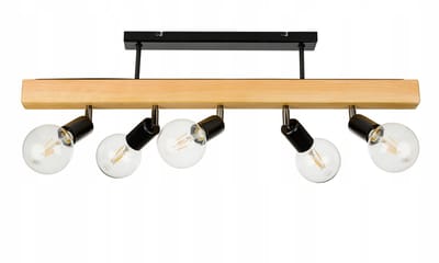 Houten Balk Hanglamp Zwart - 5x E27 - Industriële Stijl