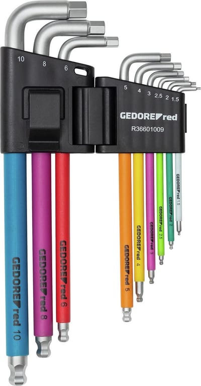 Gedore Haakse schroevendraaierset Zeskant 1.5 mm, 2.0 mm, 2.5 mm, 3.0 mm, 4.0 mm, 5 mm, 6.0 mm, 8.0 mm, 10 mm 9-delig