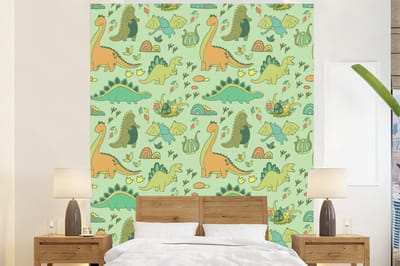 Behang - Fotobehang Patronen - Dino - Groen - Jongetje - Kind - Kinderen - Kids - Breedte 225 cm x hoogte 280 cm