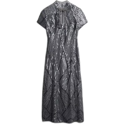 Half lange jurk met Mao-kraag en pailletten voor dames Superdry