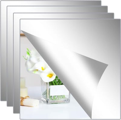 Set van 8 zelfklevende wandspiegels, 15 x 15 cm, acryl spiegel zelfklevend vierkant, flexibel, grote muurstickers voor badkamers, sport, woonkamers, slaapkamers