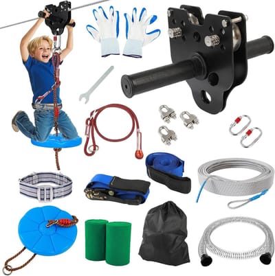 Zipline Kit - Kabelbaan Speelgoed - Buiten Spelen - Verstelbare Veiligheid - 181 kg Capaciteit - Blauw