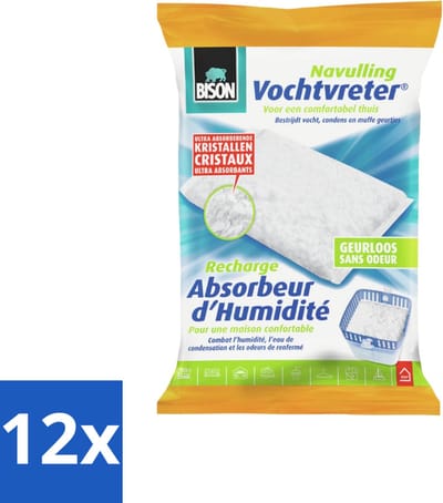 Bison - Original - Vochtvreter - Navulzak - 450 Gram - 1 Stuk - Geurloos - Voordeelverpakking - 12 stuks