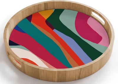 Dienblad rond 40x40 cm - Schootdienblad hout - Vormen - Bochten - Kleurrijk - Abstract - Borrelplank rechthoek - Plateau houten dienbladen