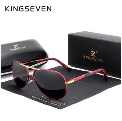 KINGSEVEN Zonnebril 7252 - Rood-Grijs – Heren - Vrouwen - Gepolariseerd - UV400 - Piloot
