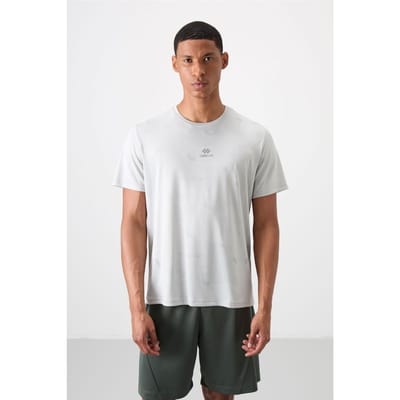 Heren T-shirt met ronde hals in effen vogel-ogenprint