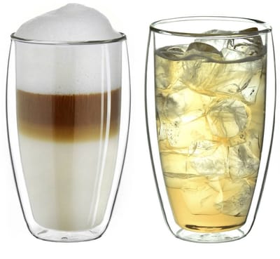 Creano dubbelwandig thermoglas 400ml "DG-SH", groot dubbelwandig glas van borosilicaatglas, dubbelwandige koffieglazen, theeglazen, latte glazen set van 2