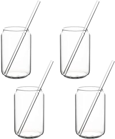 PromoHome Drinkglazen Set met 4 Glazen en Rietjes - 450ml Duurzame Longdrink Glazen