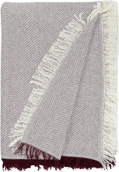 Multifunctionele sjaal 80% katoen 20% polyester ecru/garnet 130 x 180 cm