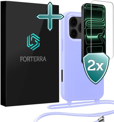 Hoesje Geschikt voor iPhone 17 Pro Case Siliconen Hoes Met Koord Met 2x Screenprotector - Hoes Geschikt voor iPhone 17 Pro Met Telefoonkoord Hoesje Backcover - Lila