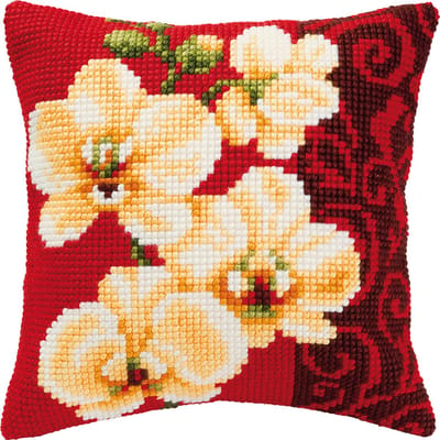 Vervaco - Kruissteekkussen kit - Witte orchideeën - PN-0008790 - Borduren - Borduurpakket - Borduurpakket volwassenen - Borduurpakket kind