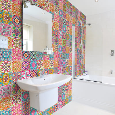 Zelfklevende tegelmuurstickers voor keuken en badkamer - 30 cementtegelstickers, Azulejos Adelma - 30 stickers, 20x20cm