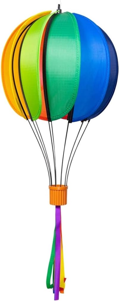 Wind Spinner - Balloon Globe Rainbow - weerbestendig - ballon:Ø23cm x 37cm, mand: 4cm x 3,5cm, spiraal: Ø10 cm x 75cm - inclusief ophanging