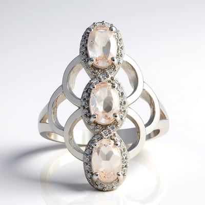 Cavill - Zilveren ring - 925 Sterling Zilver Gerhodineerd - 3 Ovale Marropino Morganiet uit Mozambique 1,2 Ct - Elegante Damesring